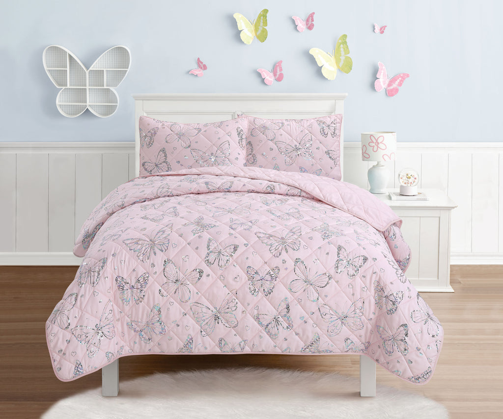 girls-quilt set - butterfly-pink-purple-twin