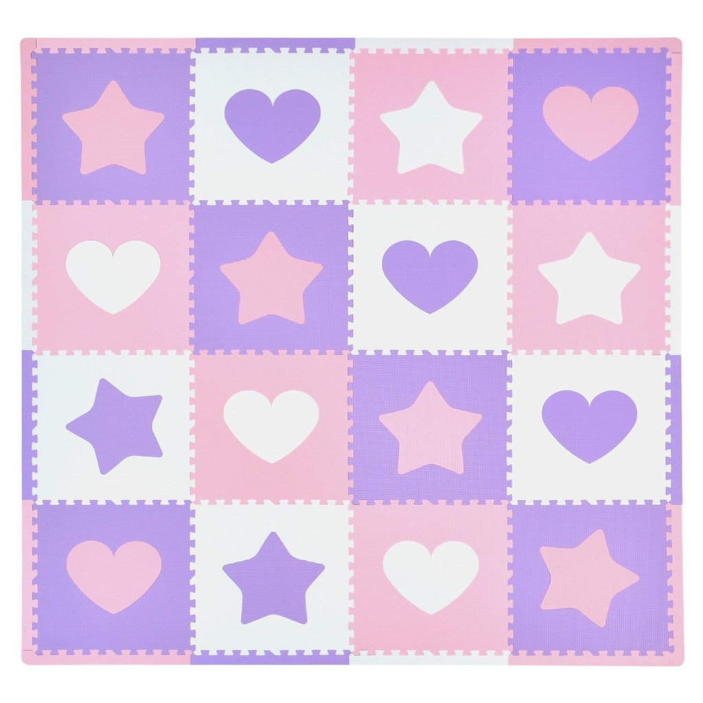 16 Piece Foam Playmat Set, Hearts & Stars Playmats Tadpoles Bedding Pink/Purple/White 