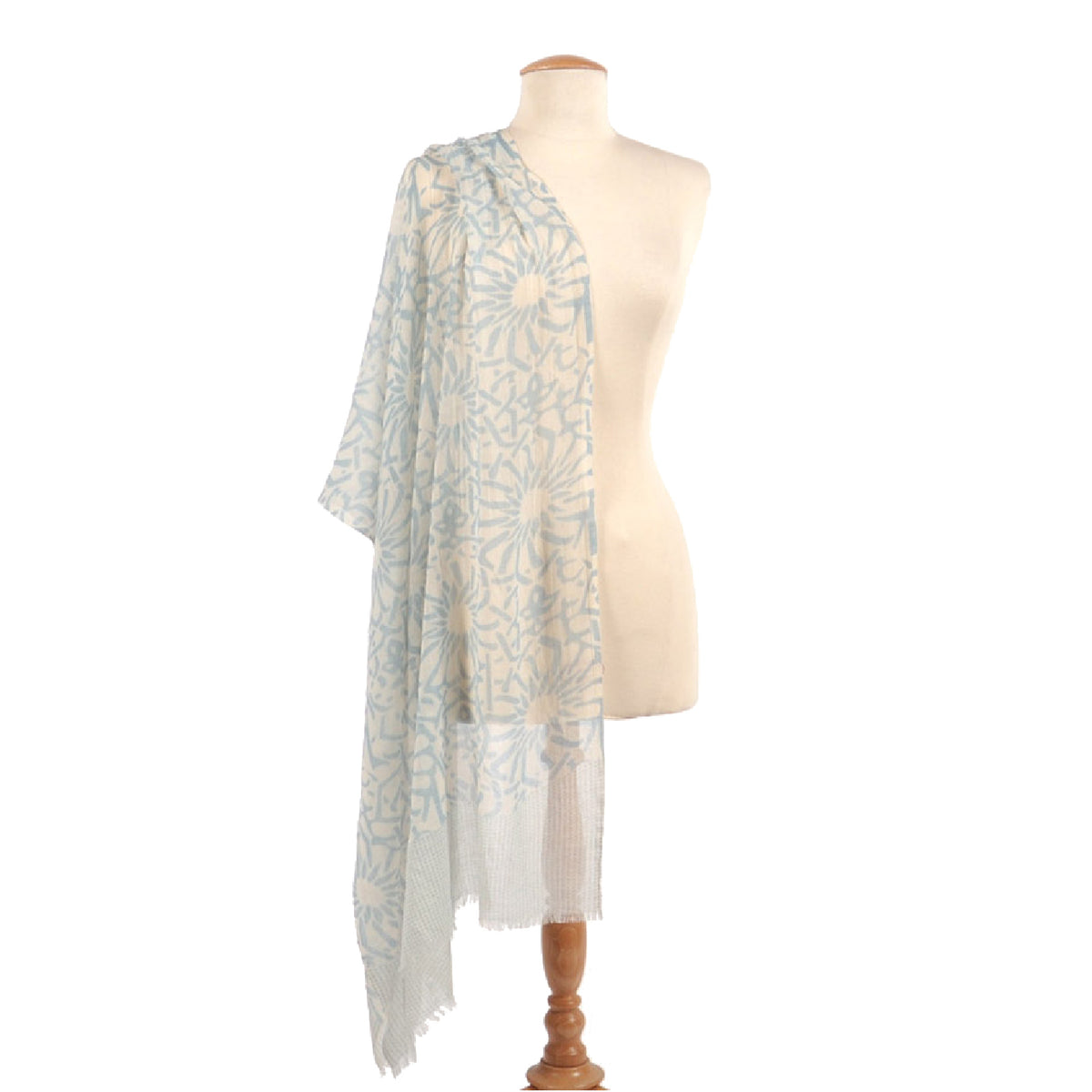 Sola Print Wool Silk Blend Shawl, Blue – Tadpoles