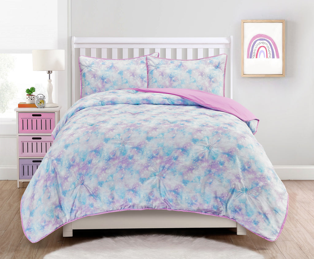 girls-quilt set - galaxy-pink-purple-twin